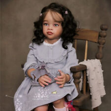 30" Finished Reborn Baby Doll Dark Skin Toddler Girl Curly Hair Handmade Gift