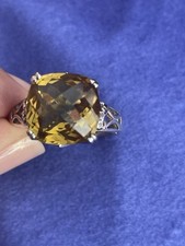 Gems TV Champagne Quartz & White Topaz Silver Ring Size Q