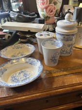 Vintage Five Pieces Burgess & Leigh Celeste  Burleigh Blue And White Toilet Ware