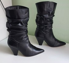 CARVELA Kurt Geiger Black Leather Slouch Mid Calf Boots - size 37 / 4 UK  £199