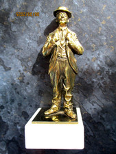 Bronze (?)  Gentleman Boater Hat Figure Ornament Signed Italian?  White base   Y