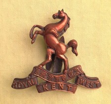 BRONZE ROYAL WEST KENT REGIMENT  WW1 OFFICER'S CAP BADGE - D151