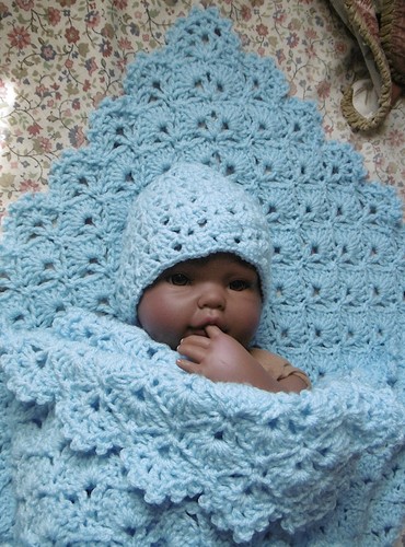 Hand knitted crochet blue - hand,