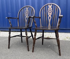 Antique Victorian Ash And Elm Windsor Back Arm Chair 19th Century Dining x2