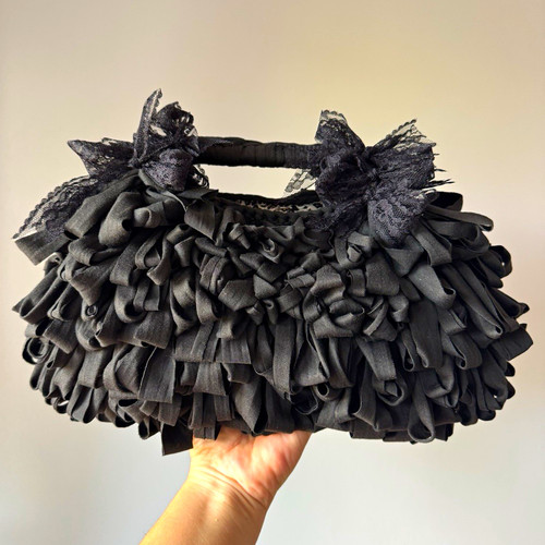 Black lace ruffle - black, bow