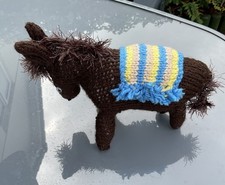 Hand Knitted Dark Brown Donkey with Stripe Blanket Ideal For Your Nativity lot5
