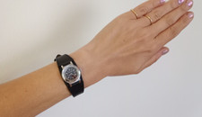 Genuine Swarovski Octea Mini Watch black leather stainless steel