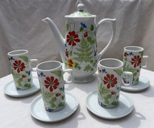 MCM Bright Floral Teapot W/4 Cups 4 Saucers Cheerful Hip Funky 10 Pc Set