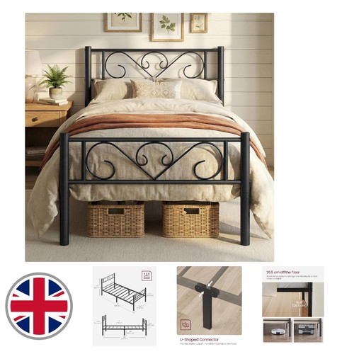 Elegant black metal single bed - black,