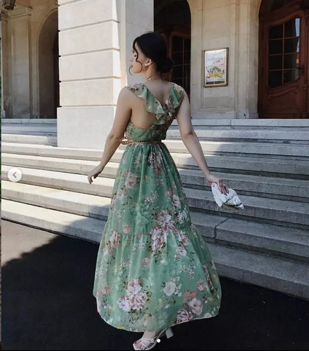 Zara green floral - floral, dress