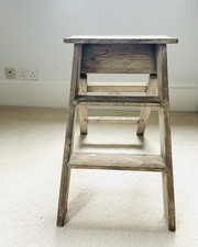 Vintage Antique Solid Wood Wooden Library Steps Book Ladder  Table Shelf Storage