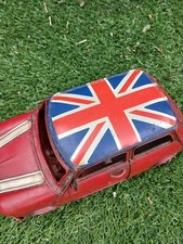 Mini Cooper Vintage Style Tin Model Car With A Union Jack Flag 