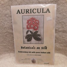 NEW Botanicals On Silk. Auricula. Embroidery Kit Pure Indian Silk. Abacus design