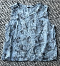 Cut Loose 100% Linen Boxy Floral Blouse Size Large Light Blue Made In USA VGC