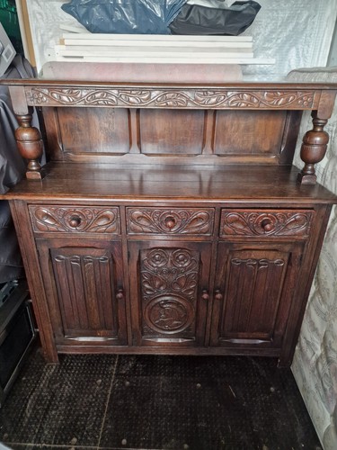 Carved oak court cupboard - carved,