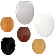 MDF / WOODEN EFFECT TOILET SEAT WITH HINGE TRADITIONAL STYLE LOO BATH BATHROOM
