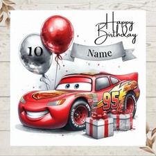 Personalised Lightning McQueen CARS Birthday Red Greetings Card ANY NAME/AGE