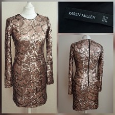 BNWOT - KAREN MILLEN size 10 Gold Long Sleeve Sparkly Sequin Fitted Mini Dress