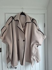 Womens Oversized Cape Coat  One Size Beige Black Trim
