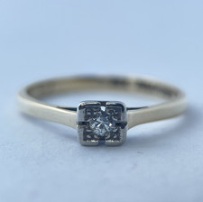 Vintage 9ct Yellow Gold Palladium Diamond Solitaire Square Setting Ring M1/2