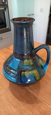 West German Handled Jar or Vase In Turquoise colours