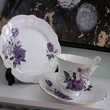 vintage Windsor bone china Cup & Saucer and side plate purple rose (2244)