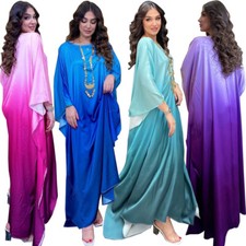 Kaftan Satin Abaya Muslim Women Batwing Sleeve Maxi Dress Islamic Dubai Cocktail