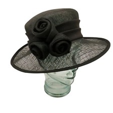 BHS BLACK ROSE OCCASION STATEMENT HAT WIDE BRIM WEDDING MOTHER OF THE BRIDE
