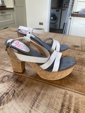 Lois Jeans White Strappy Platform Open Toe Cork Heel Platform Shoes UK 7 EUR 40