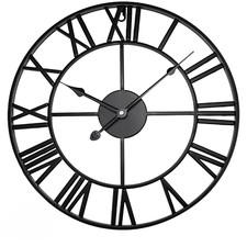 60CM Large Skeleton Metal Roman Wall Clock Big Numerals Giant Open Round Face UK