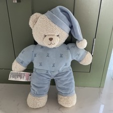 MOTHERCARE CREAM TEDDY BEAR BLUE TEDDIES PRINT BEDTIME PLUSH SOFT TOY COMFORTER 