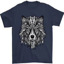 Mandala Tribal Wolf Tattoo Mens T-Shirt 100% Cotton
