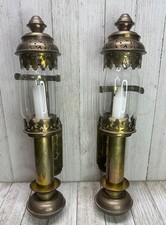 Vtg Interpur GWR Great Western Railway Brass Carriage Candle Lamps 13" Set of 2