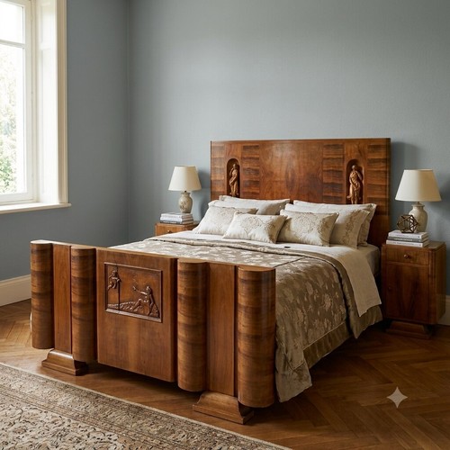 Vintage art deco bed - bed, walnut