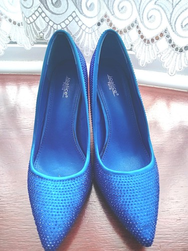 Blue satin heels shoes - heels, 5