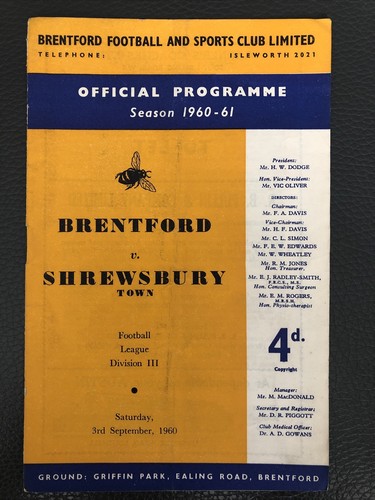 1960 brentford v - brentford,