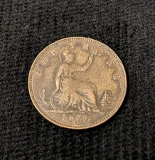 1874H Victorian Bun Head Farthing Coin Great Details