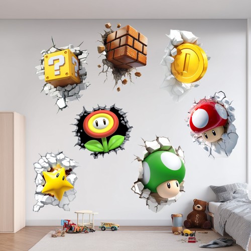 Mario icons cracked - wall, high