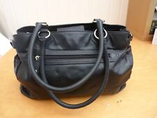 Ri2K Ladies/Women's Black Leather Feel Handbag  W36cm H25cm 2 Handles