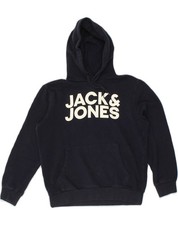 JACK & JONES Mens Graphic Hoodie Jumper Medium Navy Blue Cotton ZJ12