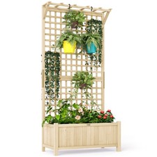 Outsunny Wood Planter with Trellis for Climbing Plants Vines Planter Box Natural