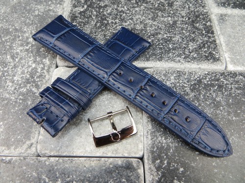20mm leather strap navy - leather, blue
