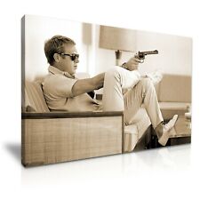 Steve McQueen The King of Cool Gun Poster Canvas Modern Art ~ 5 Size to Choose