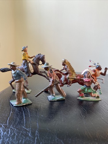 Vtg pewter toy cowboys indians - vtg,