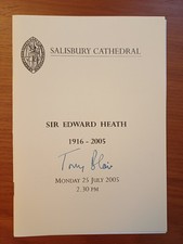 Order of Service Edward Heath Funeral 25 July 2005 Signed by Tony Blair