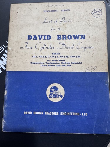David brown parts list - david,