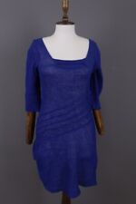ZUZA BART Blue 100% Linen Knit Bodycon Mesh 3/4 Sleeve Sweater Dress Size S