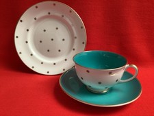 SUSIE COOPER ~ GOLD STARS / DARK TURQUOISE ~ TRIO FLAT TEA CUP SAUCER PLATE RARE