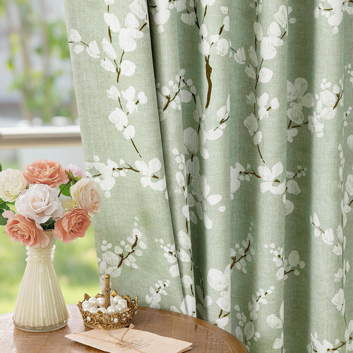 Sage green floral blackout - green,