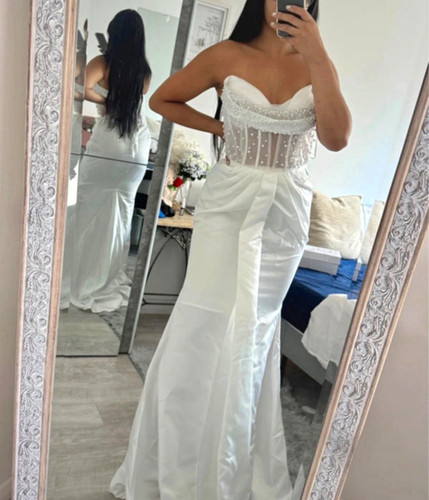 White strapless satin - strapless,